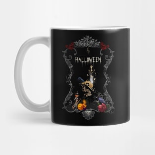 Funny halloween design with skeleton, witch and crows Mug